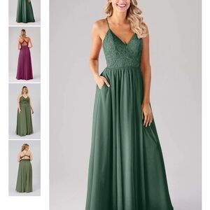 Forest Green Lace Bodice Spaghetti Strap Maxi Dress